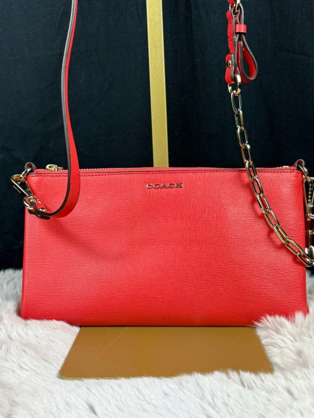 Coach Kylie Crossbody Bag - Bright Coral Saffiano Leather - Convertible Clutch